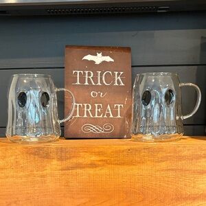 Clear Glass Ghost Face Mugs - Set of 2